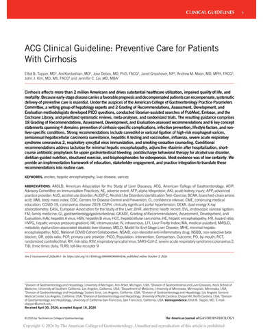 Acg Clinical Guideline Preventive Care For Patients With Cirrhosis cover