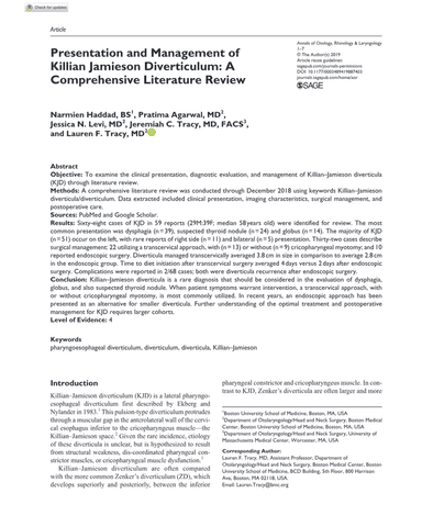 PRESENTATION AND MANAGEMENT OF KILLIAN JAMIESON DIVERTICULUM: A COMPREHENSIVE LITERATURE REVIEW cover