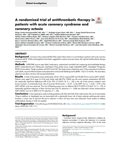 A RANDOMIZED TRIAL OF ANTITHROMBOTIC THERAPY IN PATIENTS WITH ACUTE CORONARY SYNDROME AND CORONARY ECTASIA cover