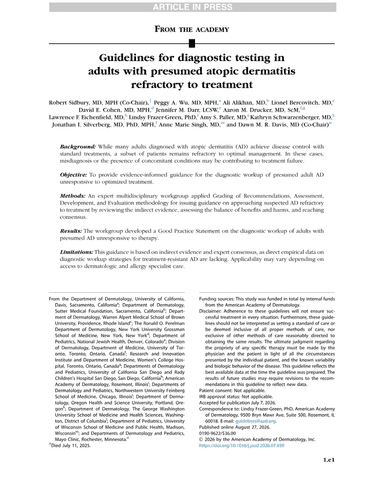 GUIDELINES FOR DIAGNOSTIC TESTING IN ADULTS WITH PRESUMED ATOPIC DERMATITIS REFRACTORY TO TREATMENT cover