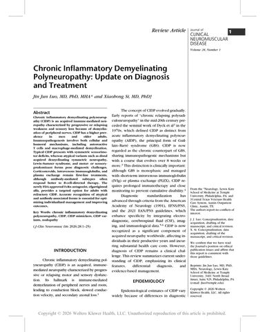 CHRONIC INFLAMMATORY DEMYELINATING POLYNEUROPATHY: UPDATE ON DIAGNOSIS AND TREATMENT cover