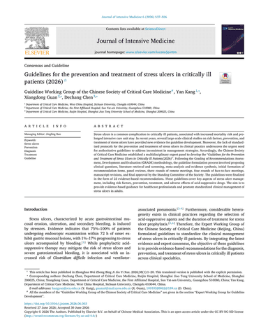 GUIDELINES FOR THE PREVENTION AND TREATMENT OF STRESS ULCERS IN CRITICALLY ILL PATIENTS cover