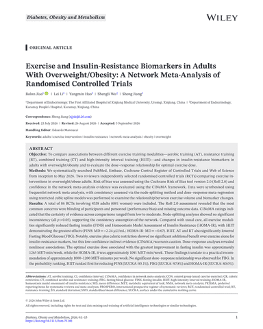 EXERCISE AND INSULIN-RESISTANCE BIOMARKERS IN ADULTS WITH OVERWEIGHT/OBESITY: A NETWORK META-ANALYSIS OF RANDOMISED CONTROLLED TRIALS cover