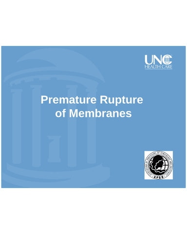 Premature Rupture of Membranes (PROM): Lecture Slides cover