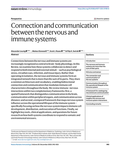 CONNECTION AND COMMUNICATION BETWEEN THE NERVOUS AND IMMUNE SYSTEMS cover