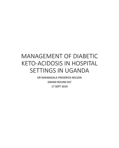 MANAGEMENT OF DIABETIC KETO - ACIDOSIS IN HOSPITAL SETTINGS IN UGANDA cover