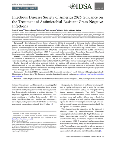 INFECTIOUS DISEASES SOCIETY OF AMERICA 2026 GUIDANCE ON THE TREATMENT OF ANTIMICROBIAL-RESISTANT GRAM-NEGATIVE INFECTIONS cover